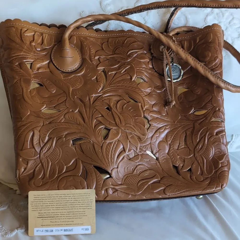 Patricia Nash Adeline 10th Edition  Hand Cutout Tooled Leather Tote Bag 🤎